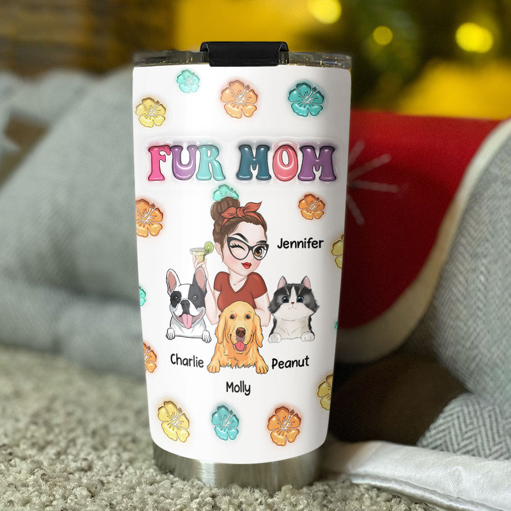 Fur Mom Summer Personalized Custom 3D Inflated Effect 20oz Stainless Steel Tumbler