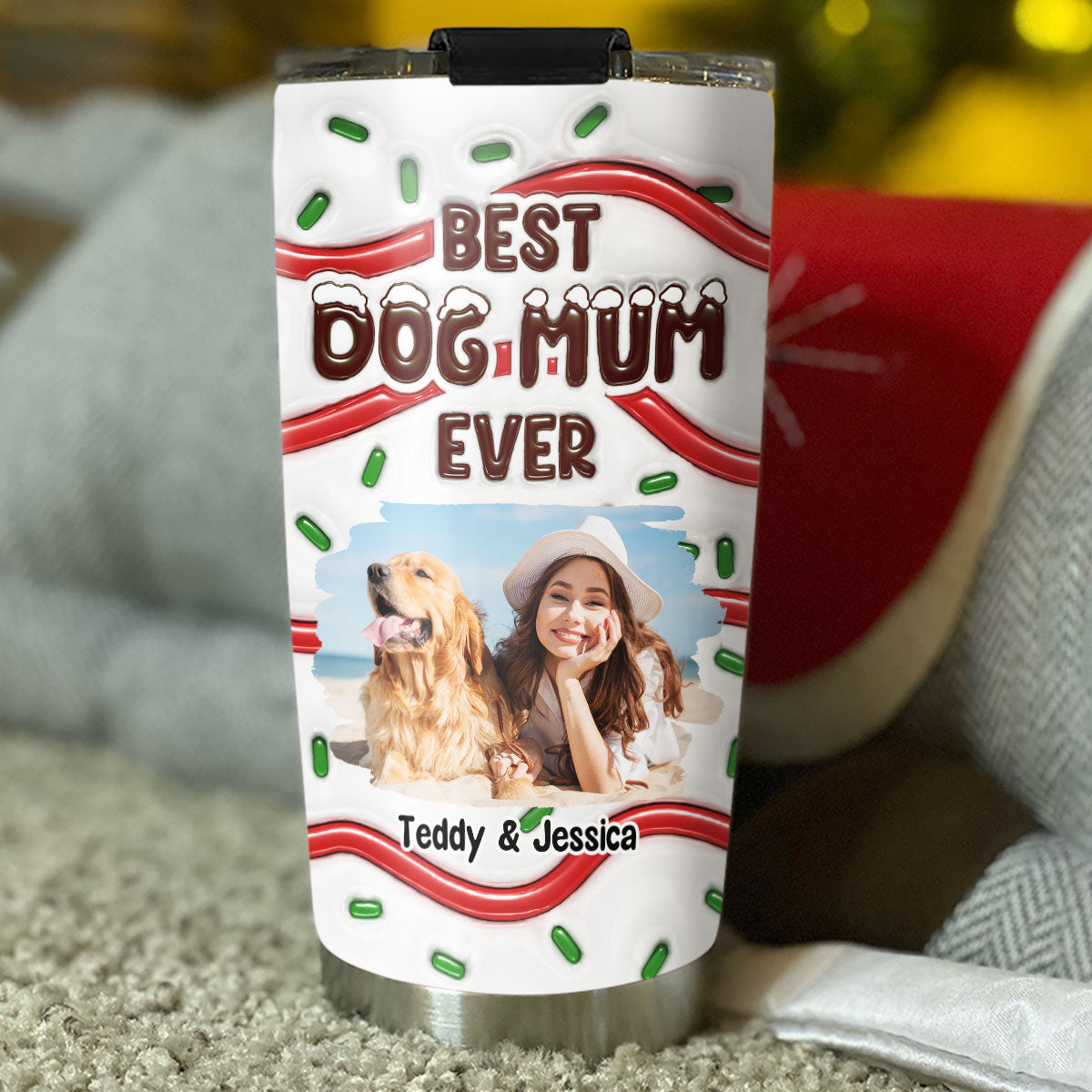 Top-Rated Personalized Custom 3D Inflated Effect Tumbler with Best Dog Mom Cake Photo