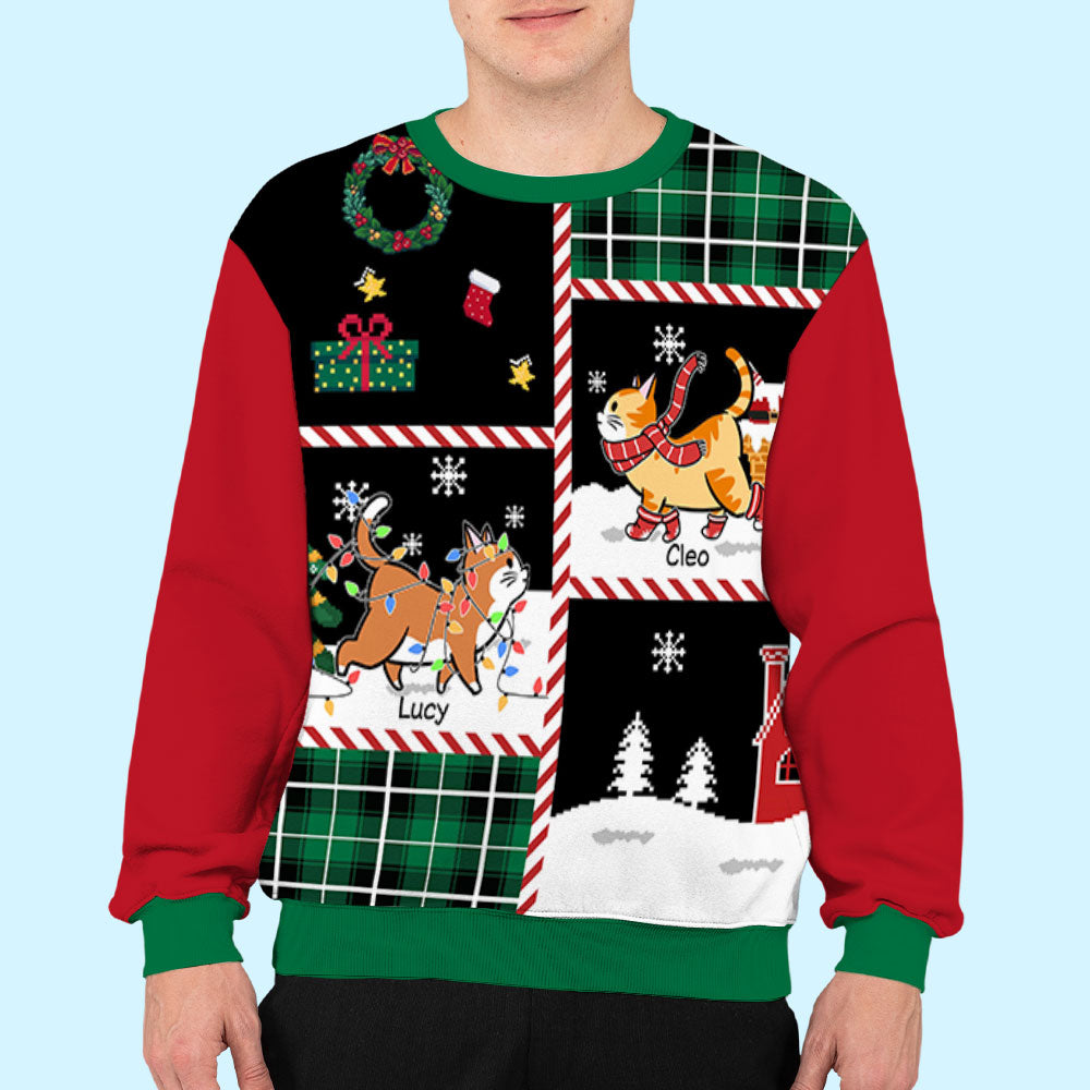 Unique Walking Cat Patchwork Personalized Custom All-Over-Print Unisex Sweatshirt