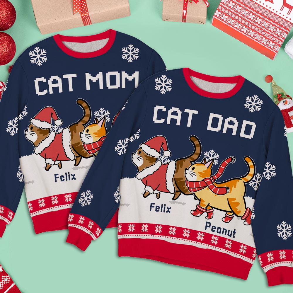 Unique Personalized Custom All-Over-Print Cat Dad/Mom Winter 2 Sweatshirt for Pet Lovers