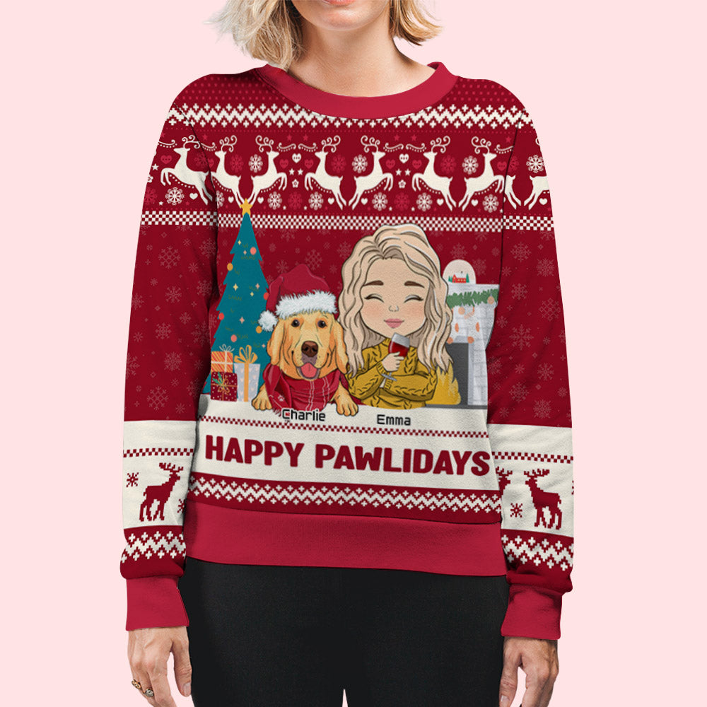 Pawlidays With Pets 2 - Exclusive Personalized Custom All-Over-Print Unisex 8.8 oz Sweatshirt for Pet Lovers