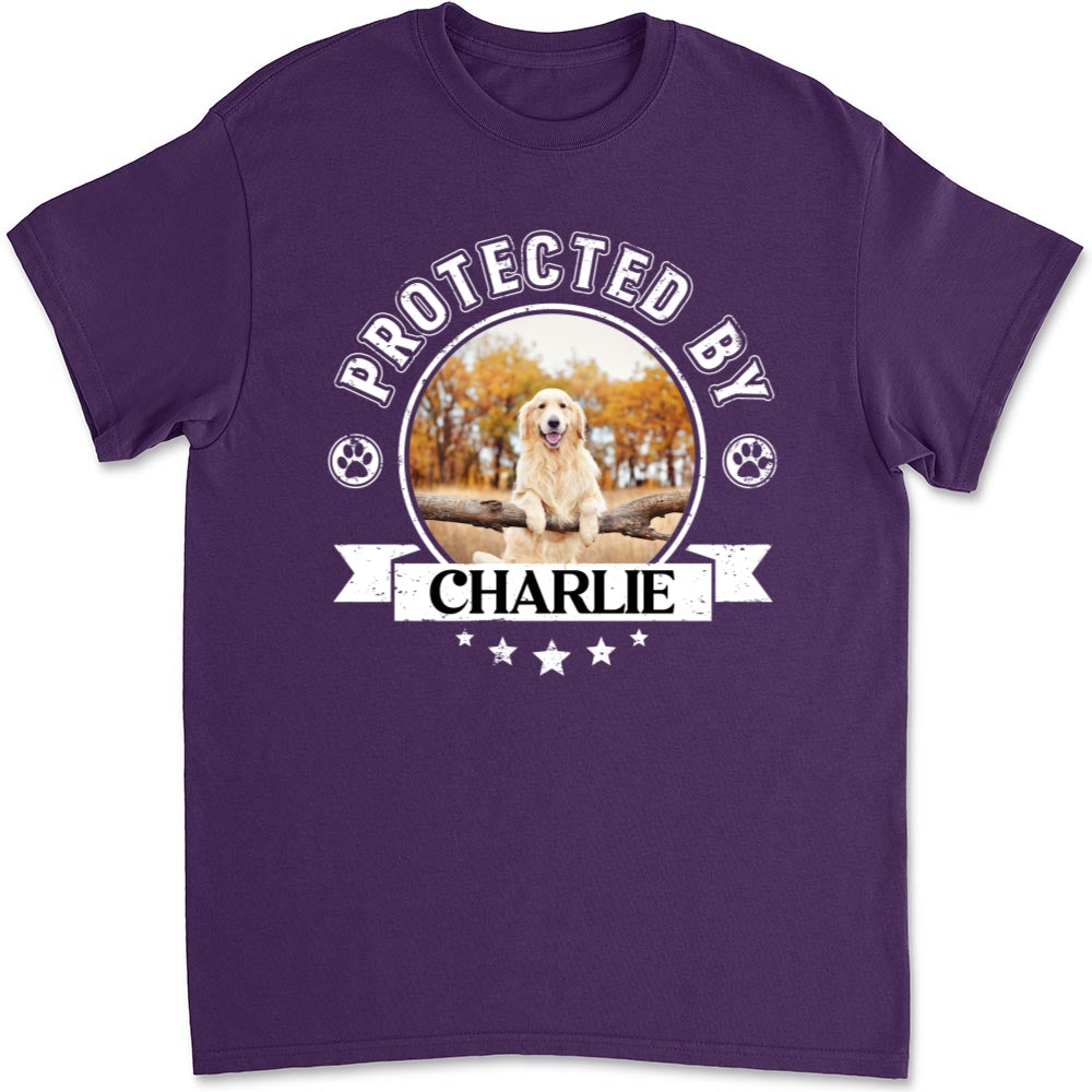 Protected By Human Custom Personalized Unisex Dog Photo T-Shirt - 5.3 oz