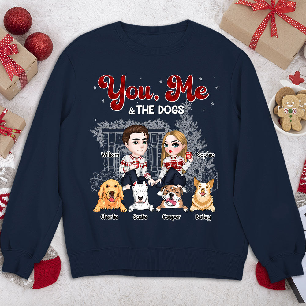 Customizable Couple And The Dogs Christmas Personalized Unisex Sweatshirt