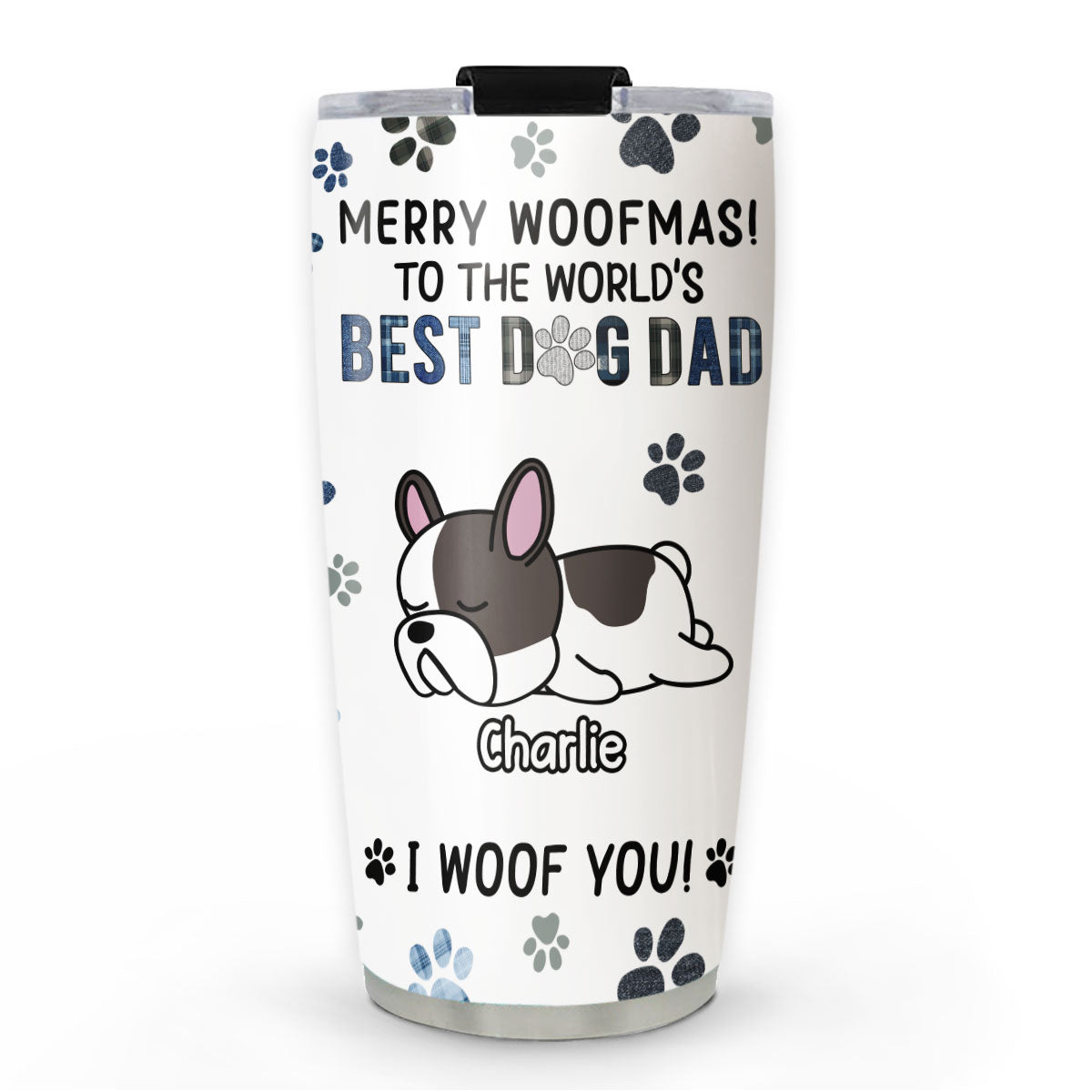 Merry Woofmas Dog Dad - Unique Personalized Custom 20oz Stainless Steel Tumbler