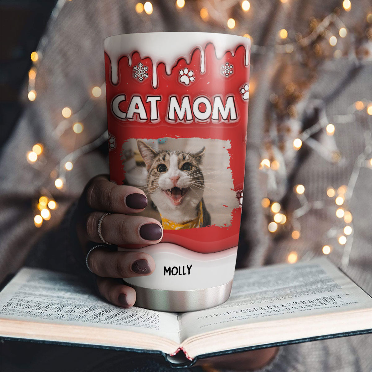Personalized Custom 3D Inflated Effect Christmas Tumbler for Cat Moms with High - Quality Stainless Steel
