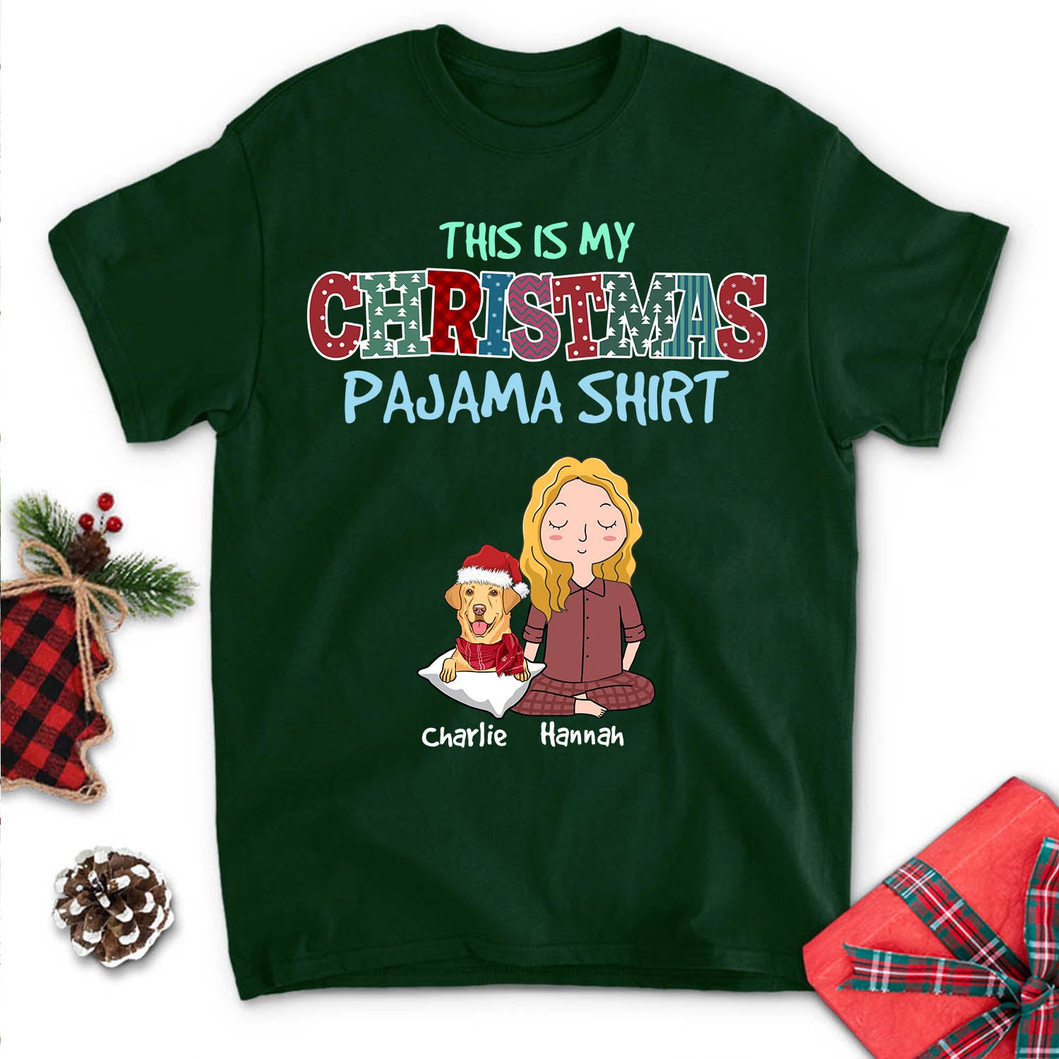 Personalized Custom Unisex Christmas Pajama Shirt (Dark Version) - Ideal Gift for Pet Lovers