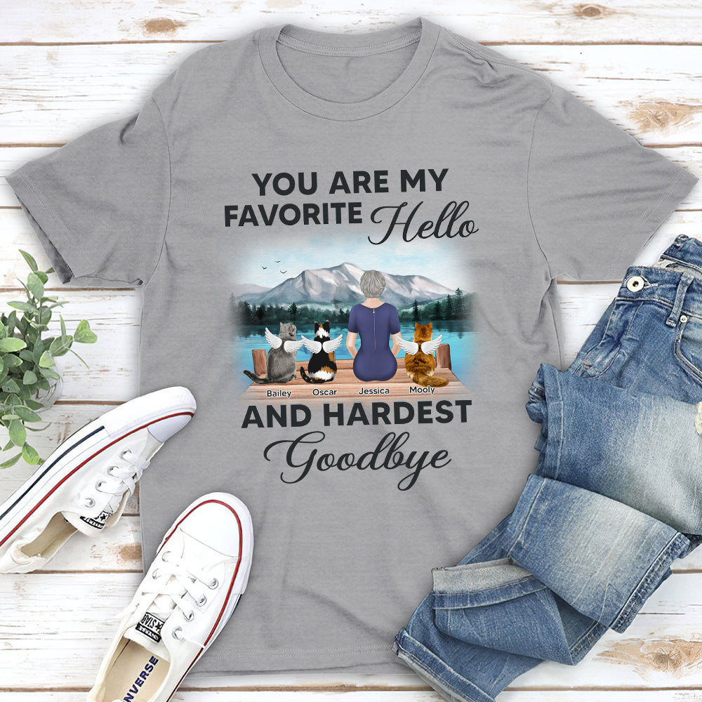 My Favorite Hello Memorial Cat - Personalized Custom Unisex 5.3 oz T-shirt for Pet Lovers