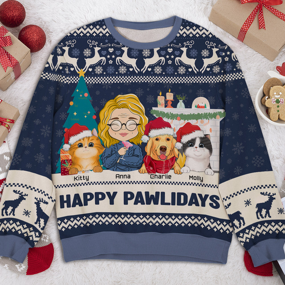 Pawlidays With Pets 2 - Exclusive Personalized Custom All-Over-Print Unisex 8.8 oz Sweatshirt for Pet Lovers