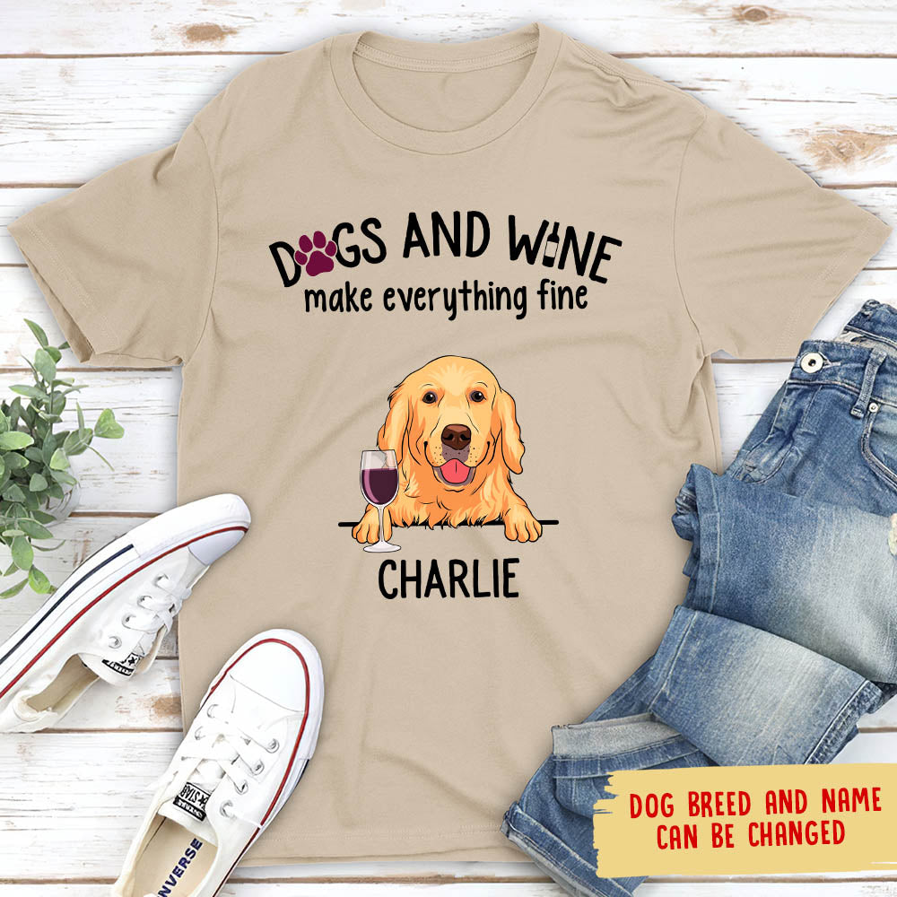 Dogs And Wine - Personalized Custom Unisex 5.3 oz T-shirt for Pet Lovers