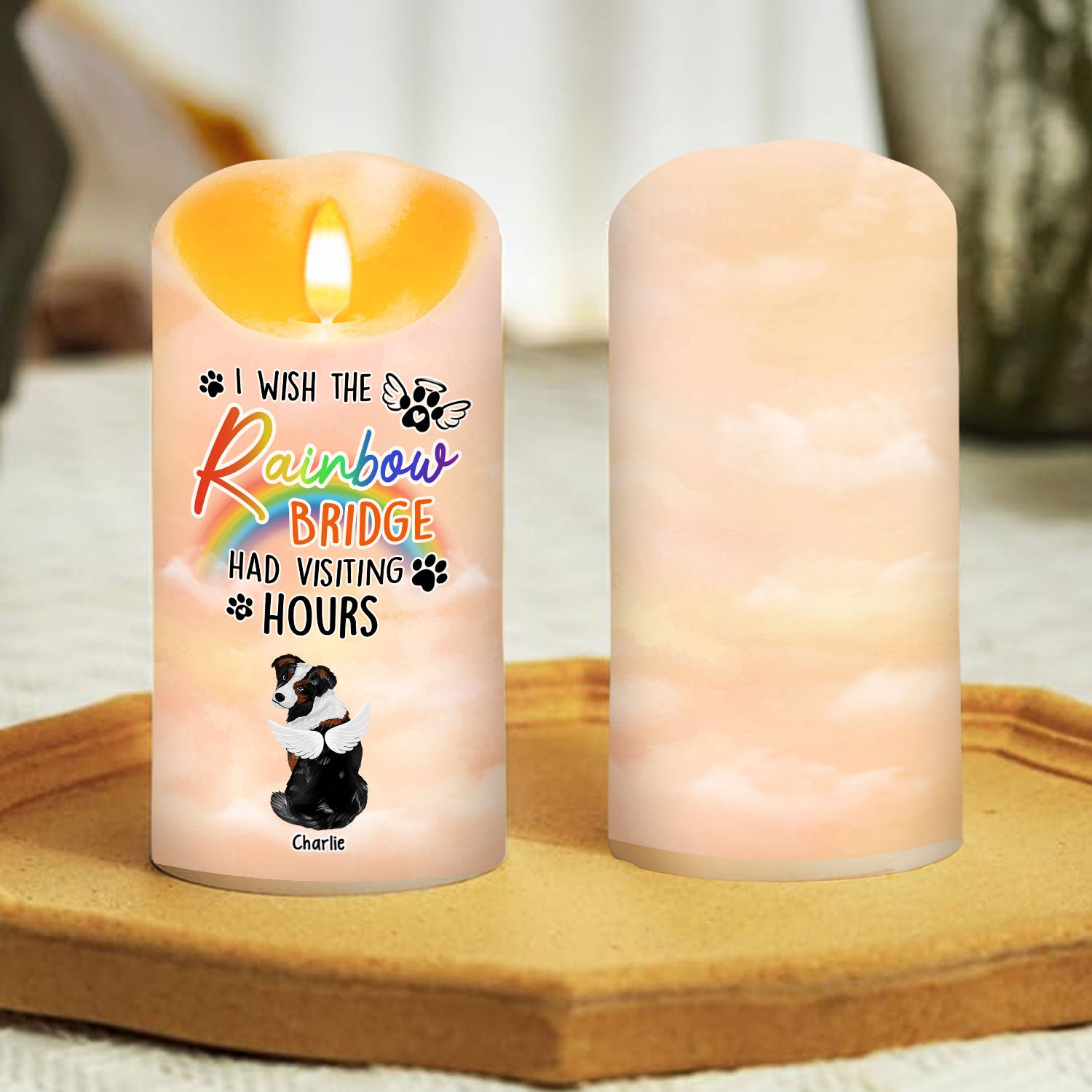 I Wish The Rainbow Bridge Had Visiting Hours - Personalized Custom LED Memorial Candle with Gentle Flickering Light