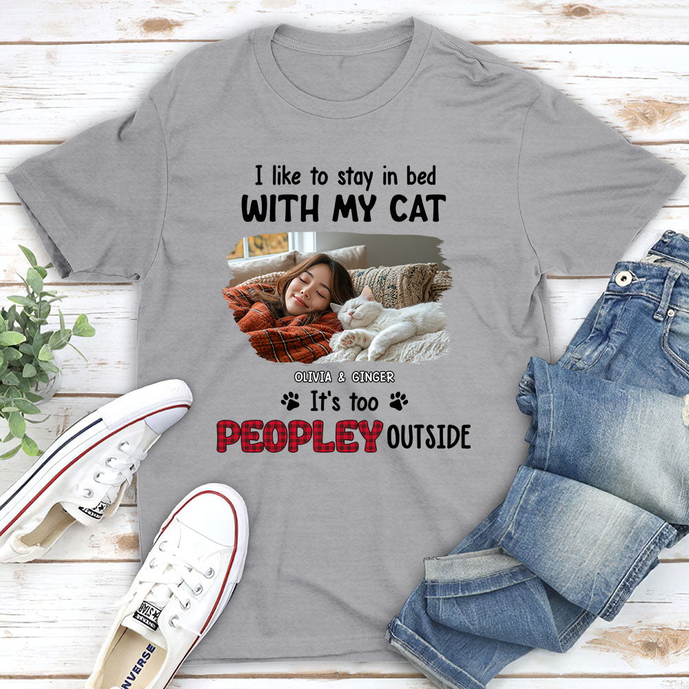 Like To Stay In Bed Cat Photo - Personalized Custom Unisex 5.3 oz T-shirt for Pet Lovers