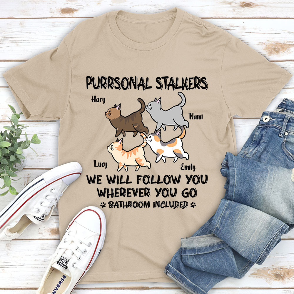 Unique Cat Purrsonal Stalker - Personalized Custom Unisex 5.3 oz T-shirt for Pet Lovers