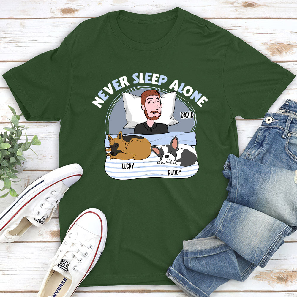 Never Sleep Alone - Personalized Custom Unisex 5.3 oz T-shirt for Pet Lovers