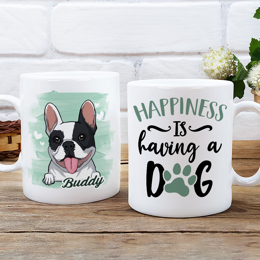 Happiness Is Having A Dog - Personalized 11oz Custom Coffee Mug for Pet Lovers