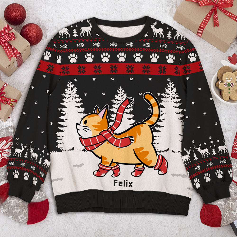 Christmas Cat Walking - Customizable Personalized All-Over-Print Kids' Sweatshirt for a Trendy Holiday Look