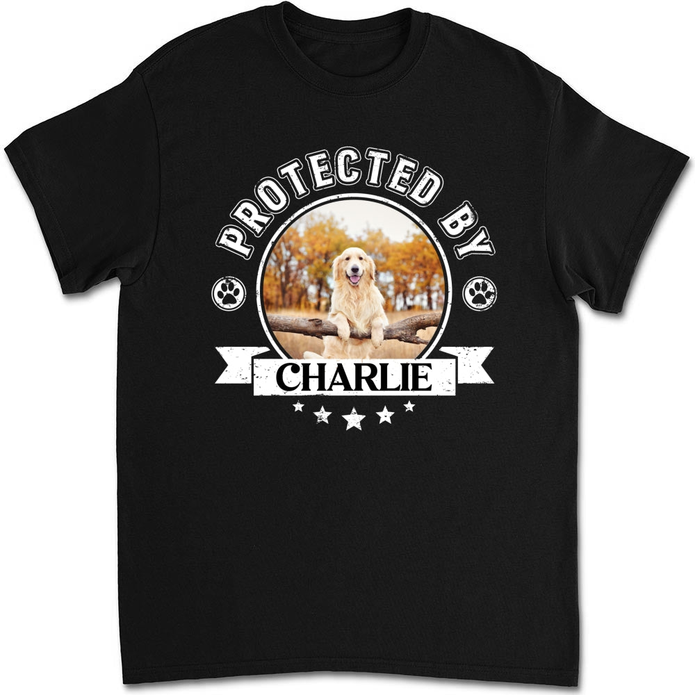 Protected By Human Custom Personalized Unisex Dog Photo T-Shirt - 5.3 oz