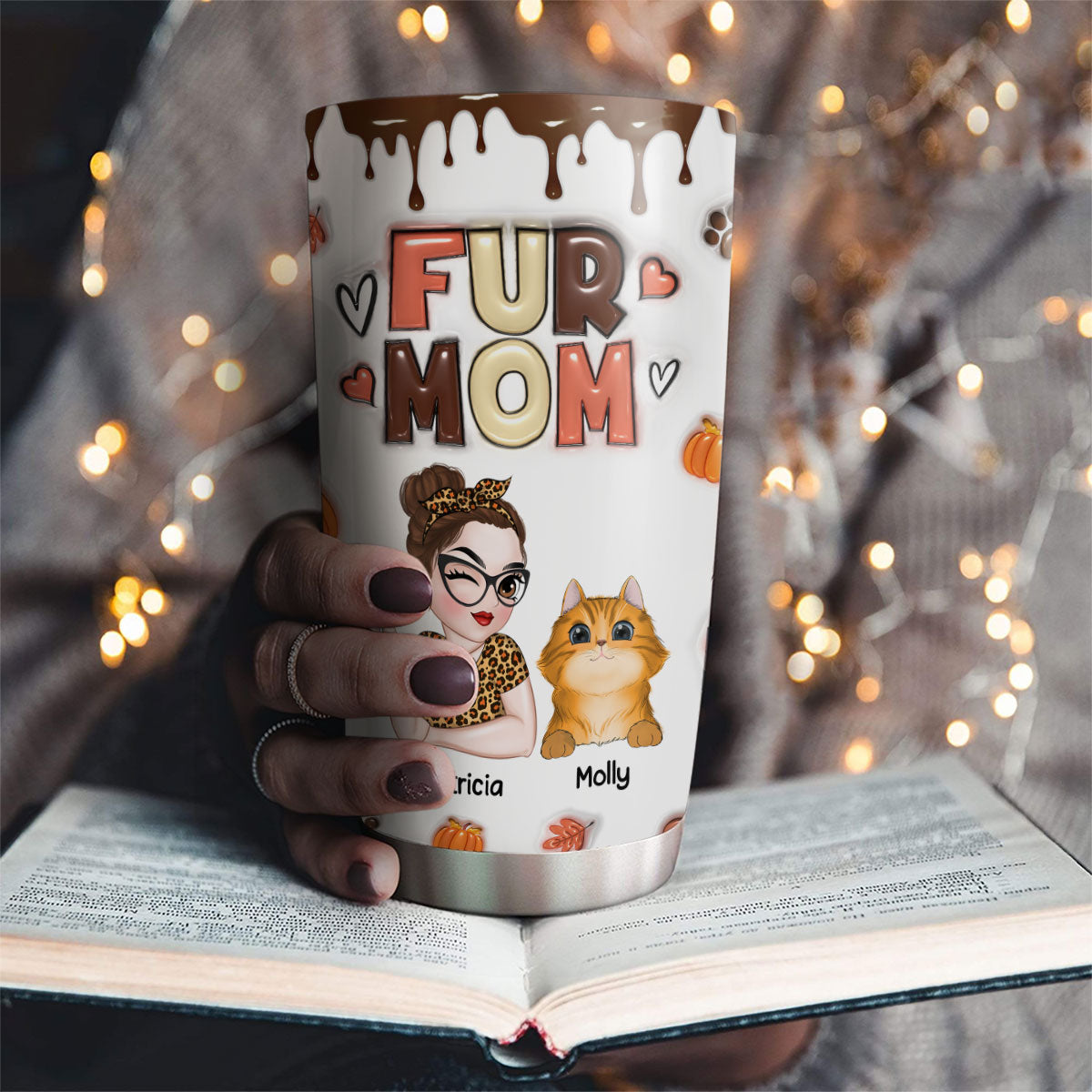 Mom Of Pets Fall Season - Personalized Custom 3D Inflated Effect 20oz Stainless Steel Tumbler for Cold and Hot Drinks