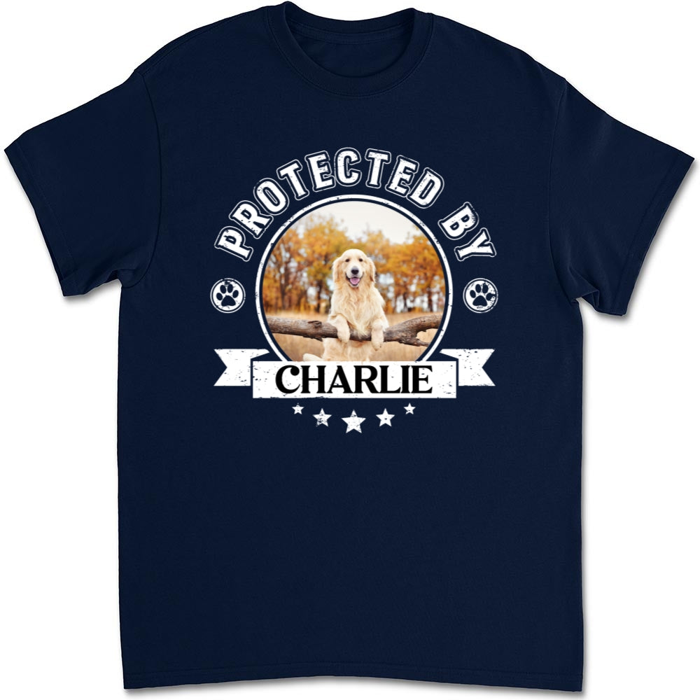 Protected By Human Custom Personalized Unisex Dog Photo T-Shirt - 5.3 oz