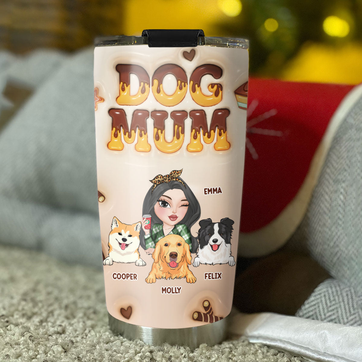 Personalized Custom 3D Inflated Effect Dog Mom Chocolate Tumbler - 20oz High - Quality Stainless Steel