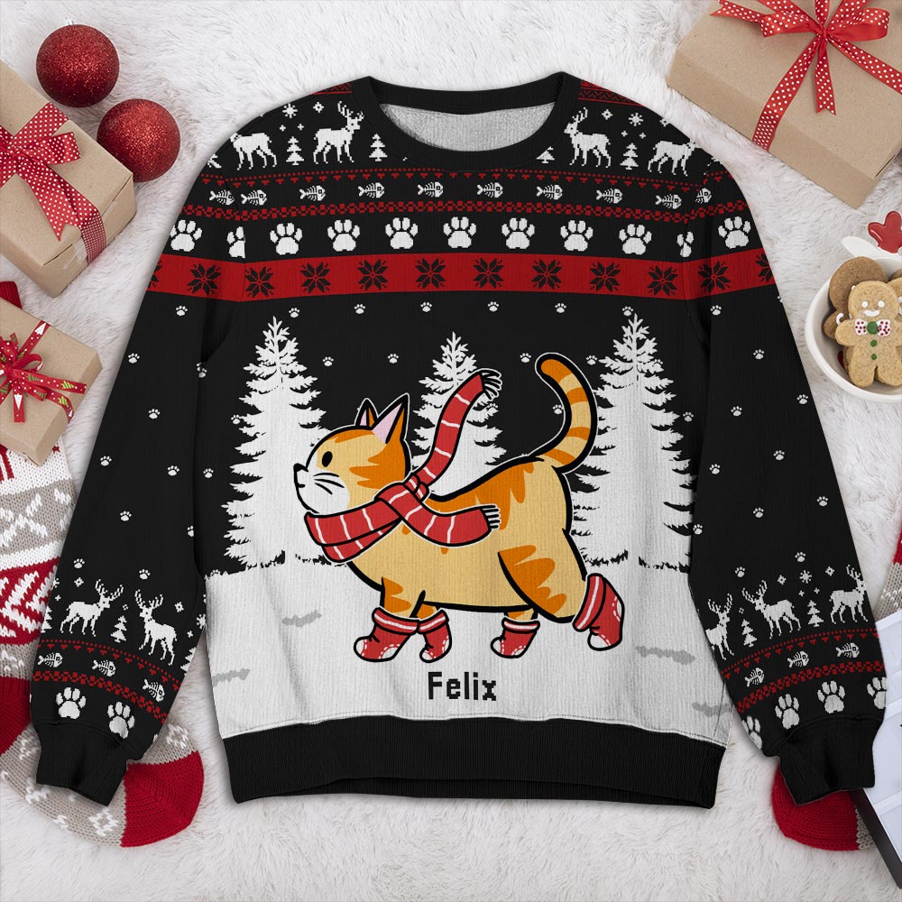 Unique Personalized Custom All-Over-Print Christmas Cat Walking Sweatshirt - Perfect Gift for Pet Lovers