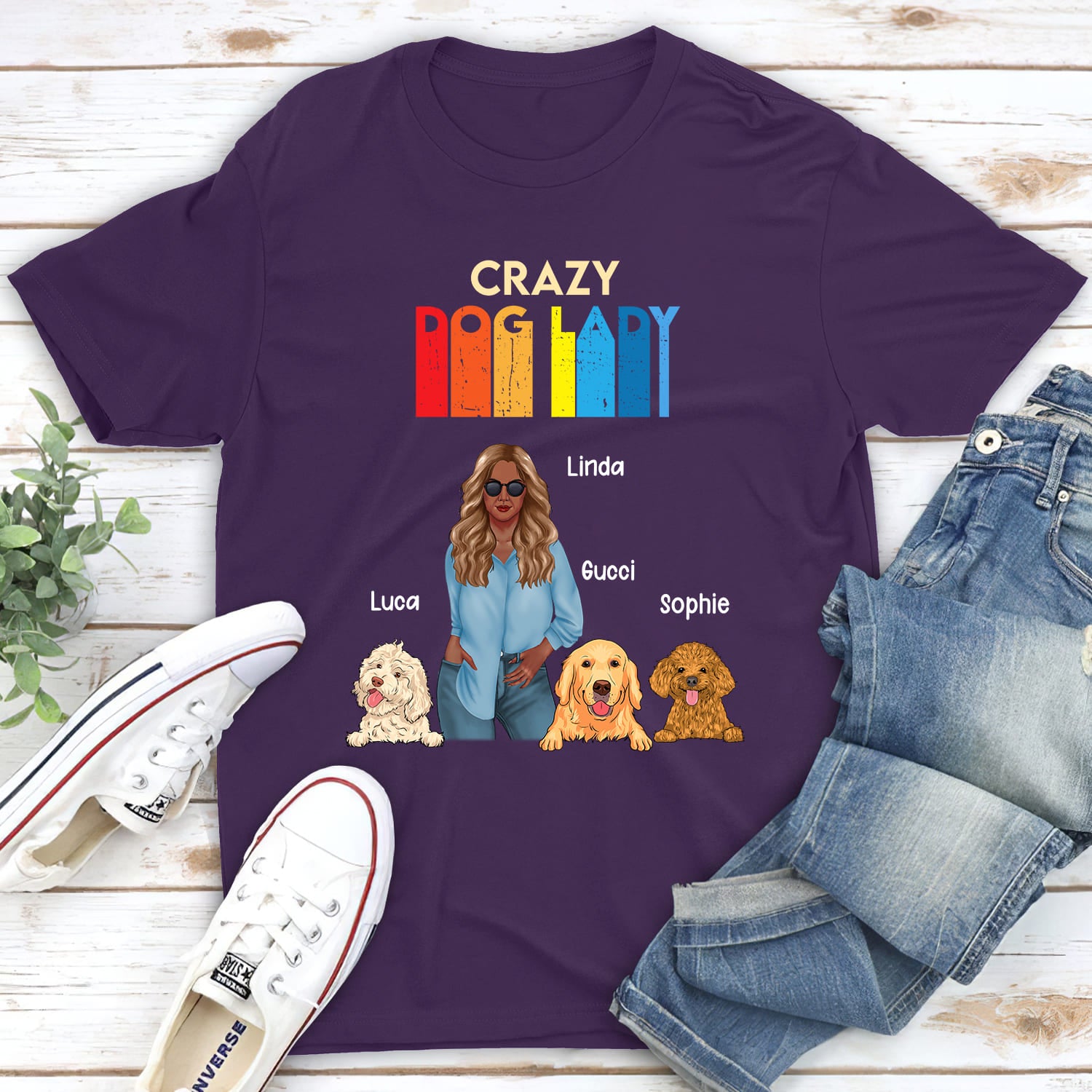 Crazy Dog Lady 3 - Personalized Custom Unisex 5.3 oz T-shirt for Pet Lovers