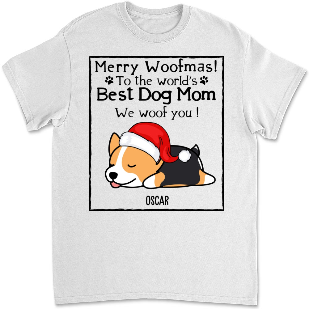 Woof Dog Dad Mom Christmas - Personalized Custom Unisex 5.3 oz Heavy Cotton T-shirt for Pet Lovers