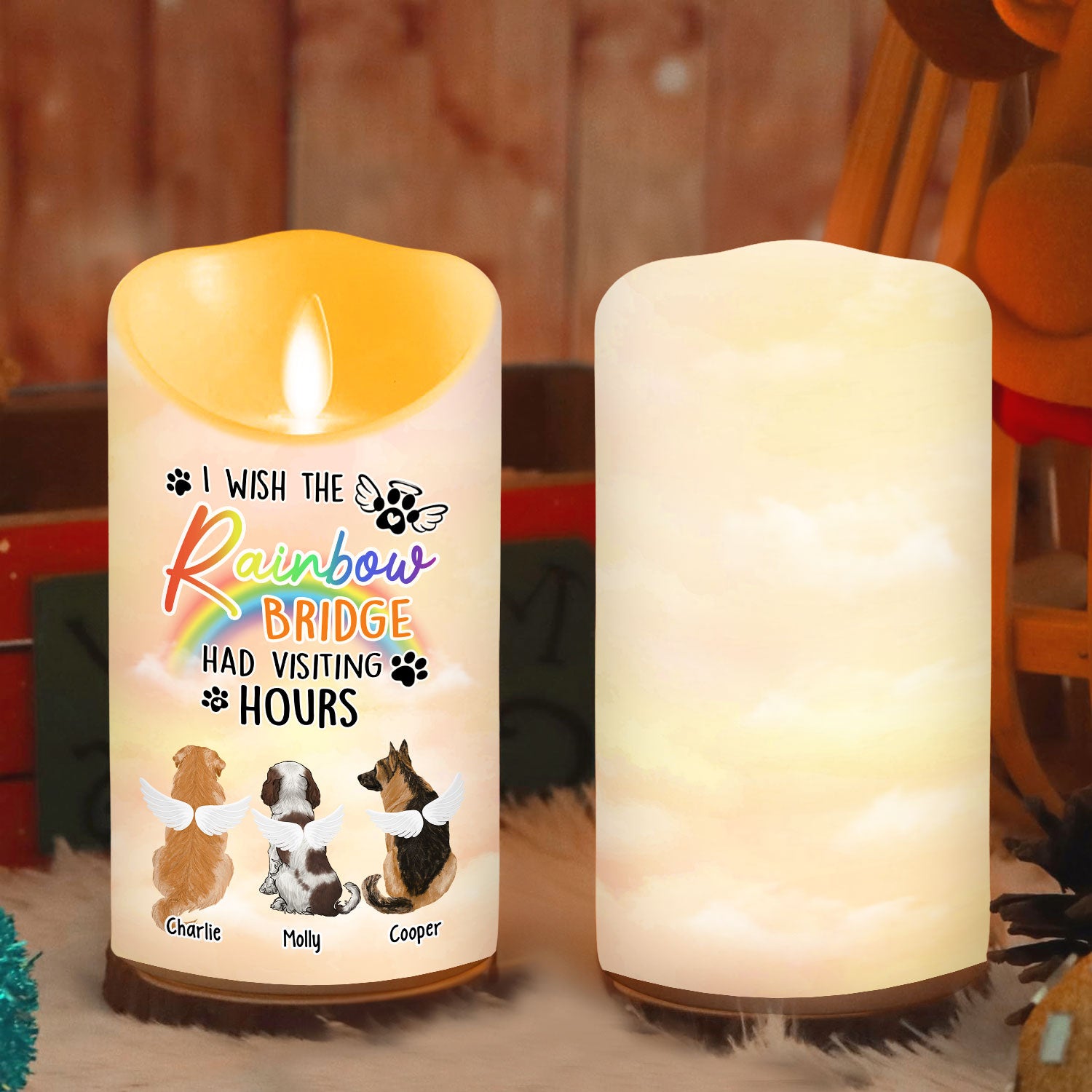 I Wish The Rainbow Bridge Had Visiting Hours - Personalized Custom LED Memorial Candle with Gentle Flickering Light
