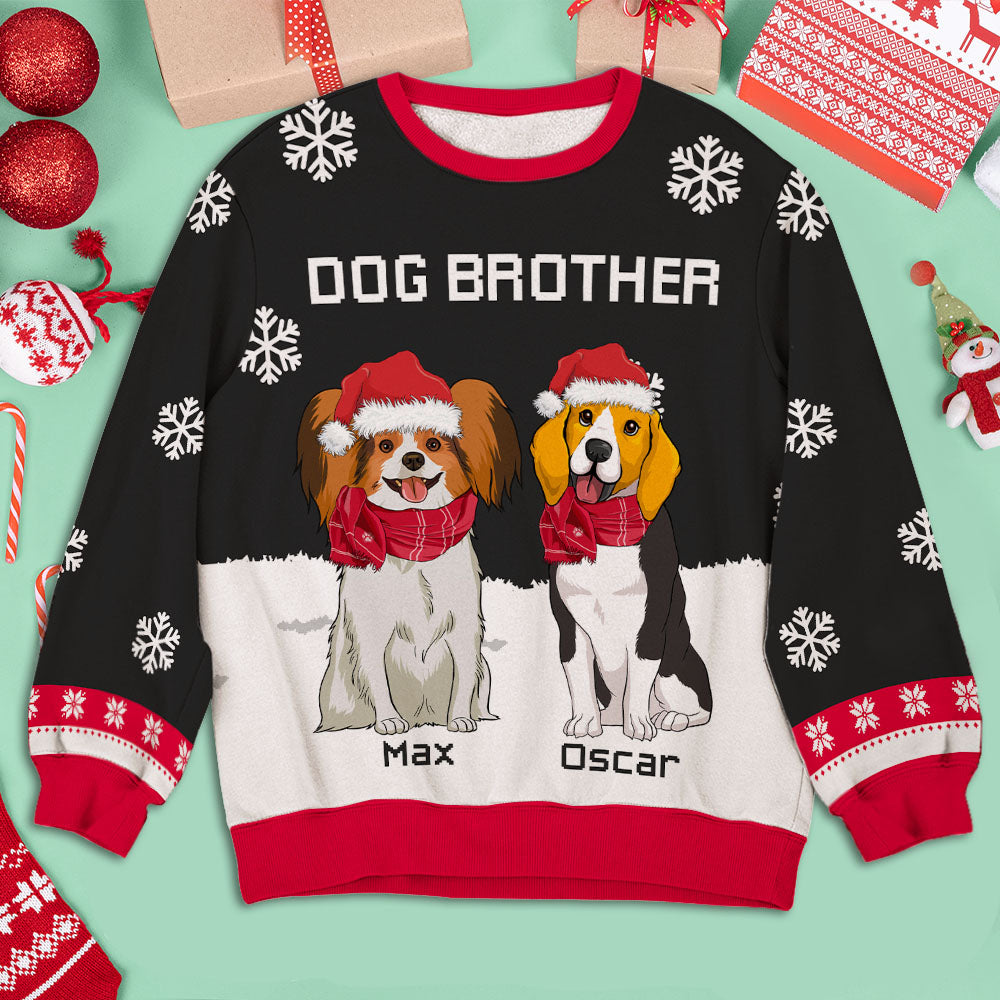 Customizable Winter Dog-themed Personalized All-Over-Print Sweatshirt for Kids - Brother and Sister Styles