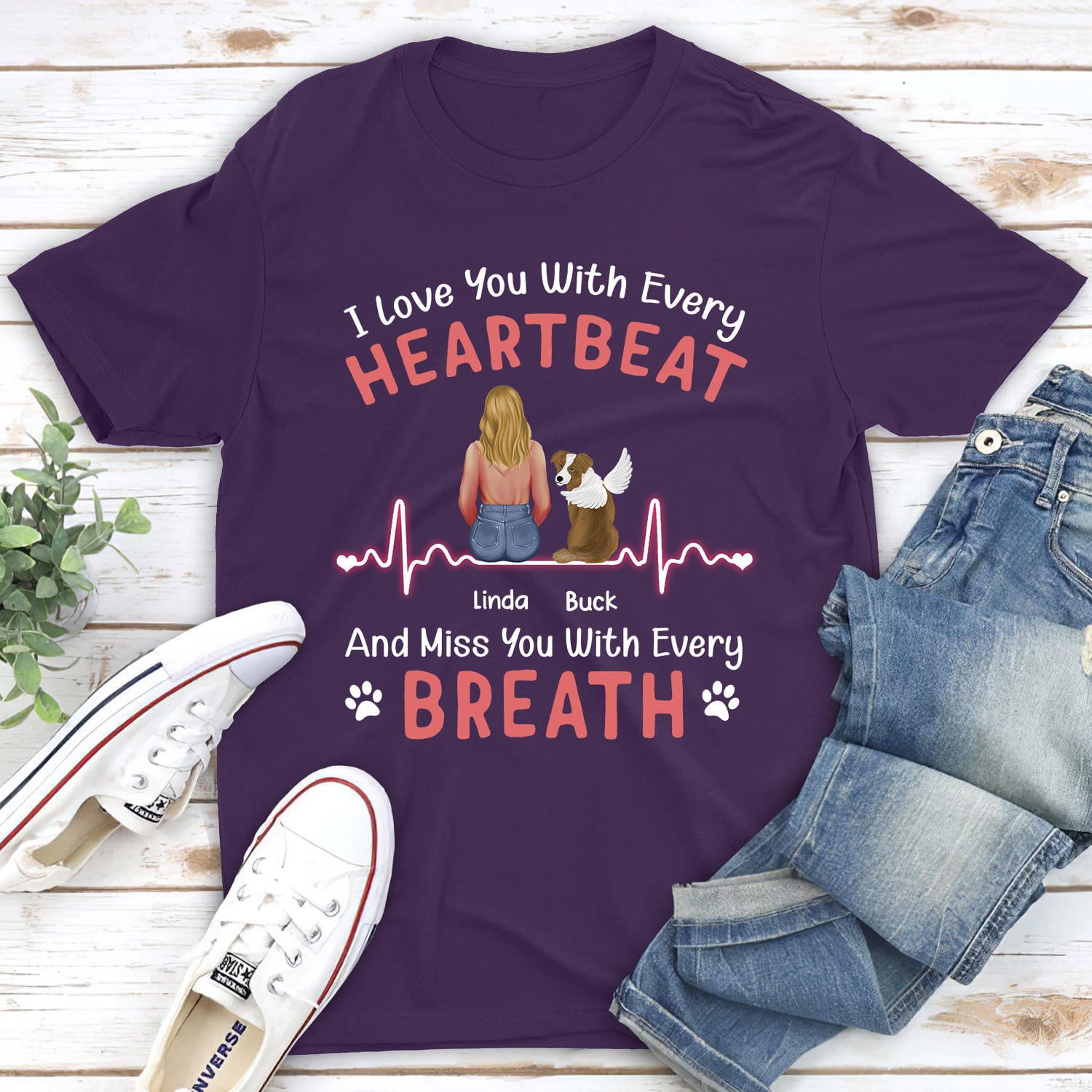 I Love You - Personalized Custom Unisex 5.3 oz Memorial T-shirt for Pet Lovers