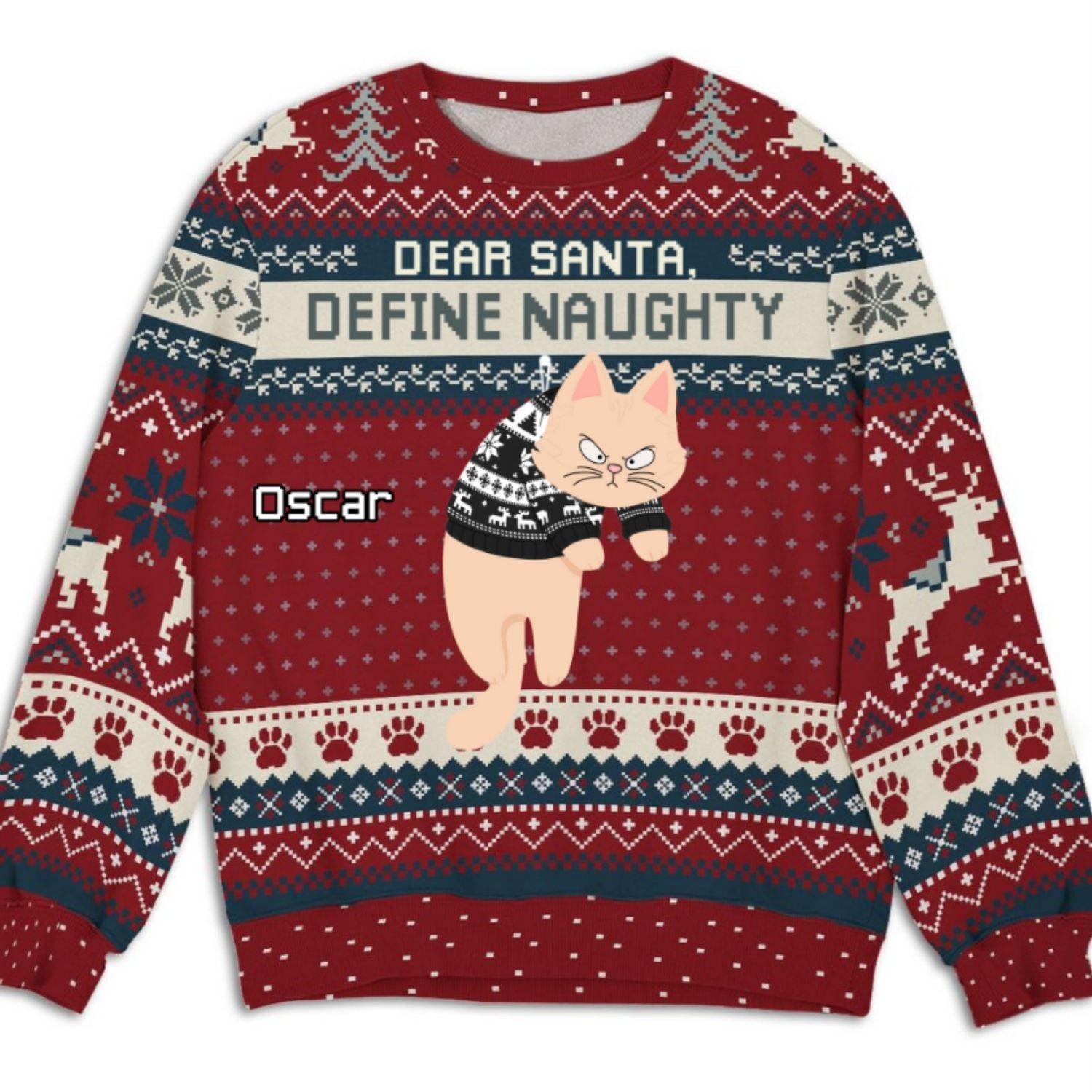 Personalized Custom All-Over-Print Christmas Hanging Cat Unisex Sweatshirt