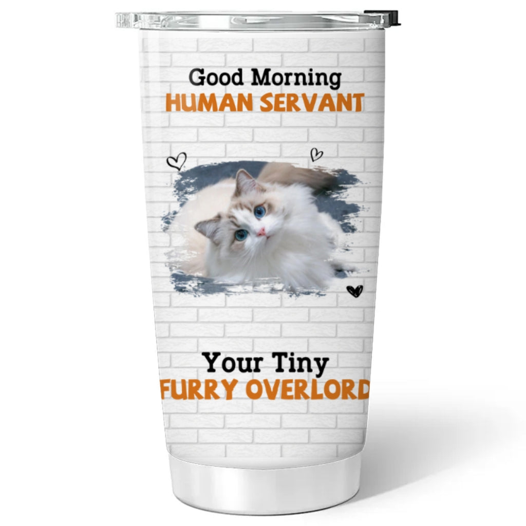Personalized Tiny Cat Overlord Photo Custom 20oz Stainless Steel Tumbler - Keep Drinks Cold 24 Hours & Hot 12 Hours