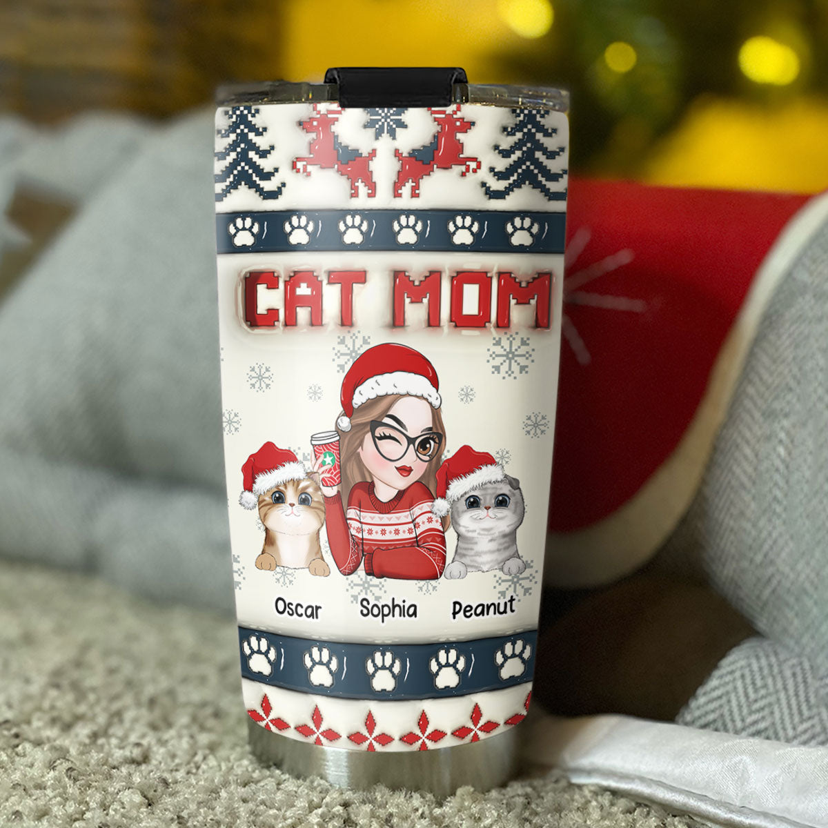 Cat Mom Pixel - Exclusive Personalized Custom 3D Inflated Effect 20oz Stainless Steel Tumbler