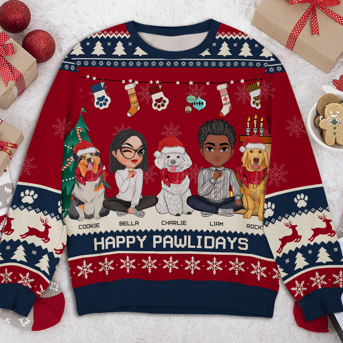 Couple Snowy Pawlidays - Personalized Custom All-Over-Print 8.8 oz Unisex Polyester Blend Sweatshirt for Pet Lovers