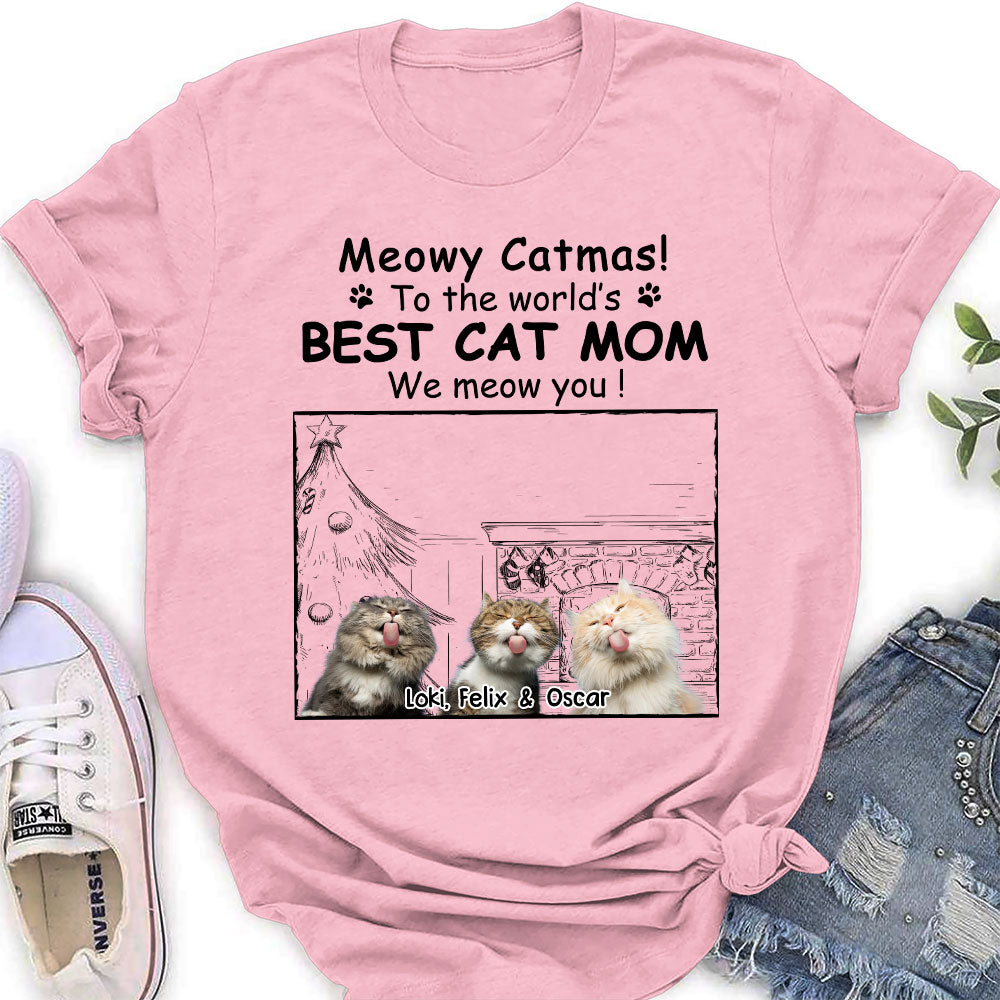 Top-Rated Personalized Custom Women's Christmas Cat Mom Photo T-shirt