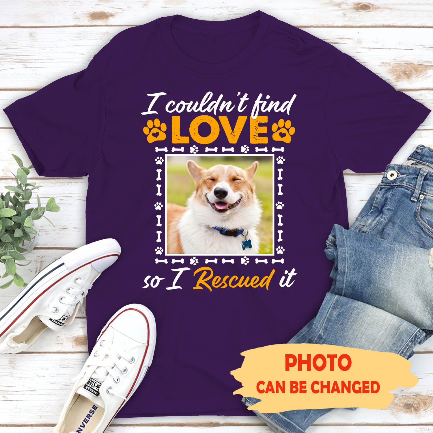 Rescue Love - Personalized Custom Photo Unisex 5.3 oz Heavy Cotton T-shirt for Pet Lovers