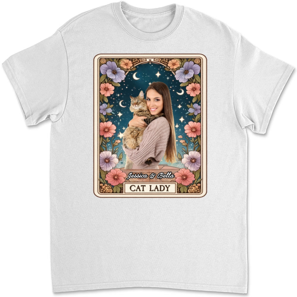 Unique Personalized Custom Unisex Cat Lady Tarot Photo T-Shirt