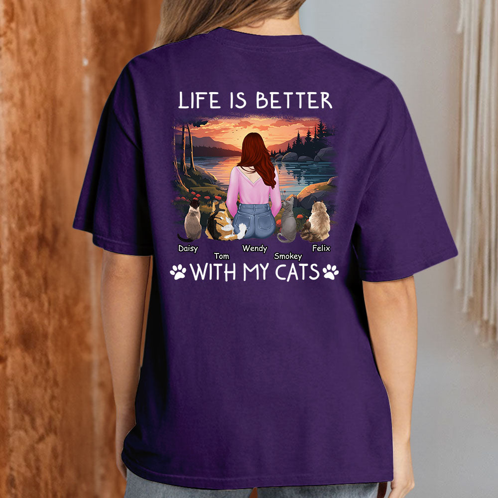 Better With Cats - Exclusive Personalized Custom Unisex 5.3 oz T-shirt for Pet Lovers