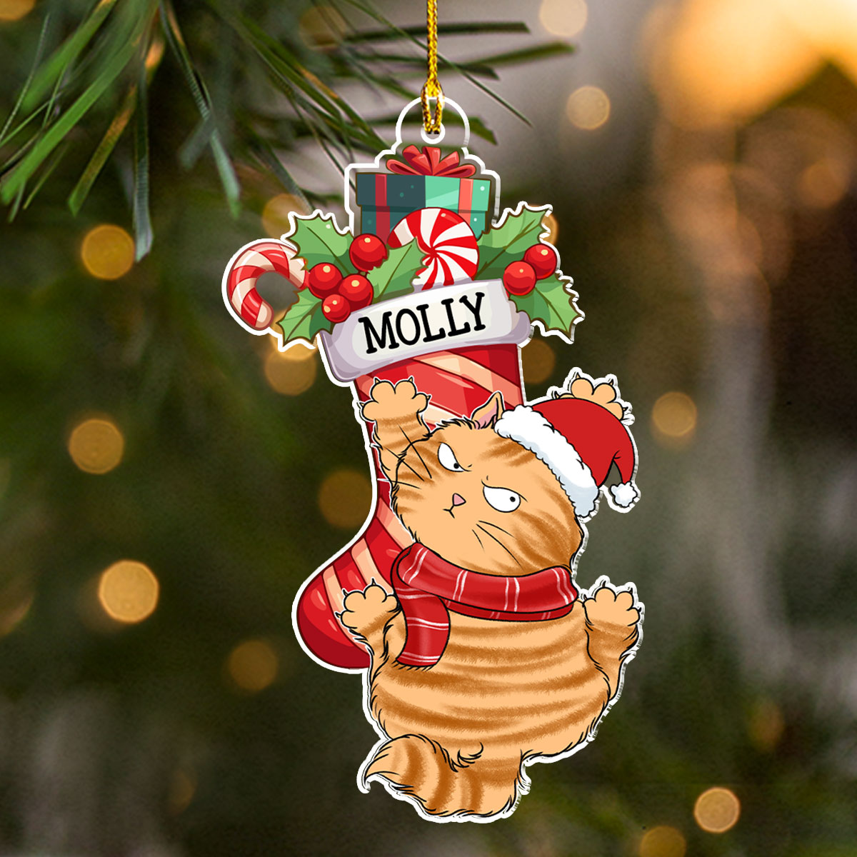 Personalized Custom Acrylic Cat Scratching Christmas Ornament