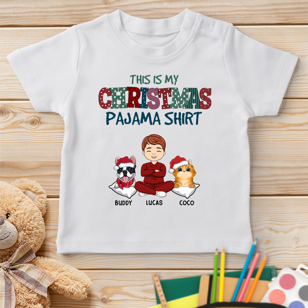 Personalized Custom Christmas Pajama-style Youth T-shirt for Pet Lovers