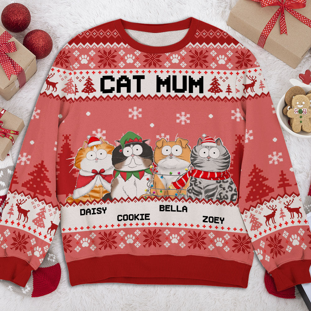 Funny Cat Mum - Personalized Custom All-Over-Print Unisex 8.8 oz Polyester Blend Sweatshirt for Pet Lovers