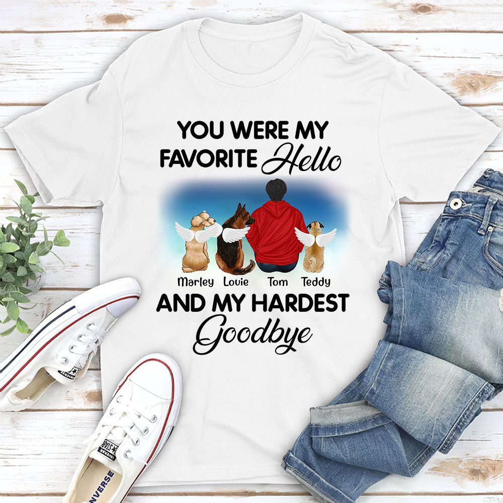 Favorite Hello And My Hardest Goodbye - Personalized Custom Unisex Memorial T-shirt for Pet Lovers