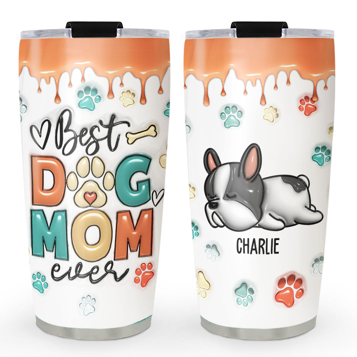 Perfect Dog Mom - Personalized Custom 3D Inflated Effect 20oz Stainless Steel Tumbler for All Occasions