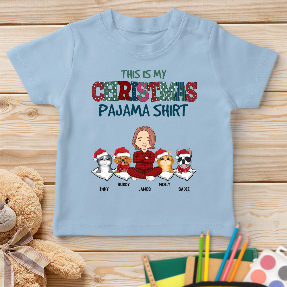 Personalized Custom Christmas Pajama-style Youth T-shirt for Pet Lovers