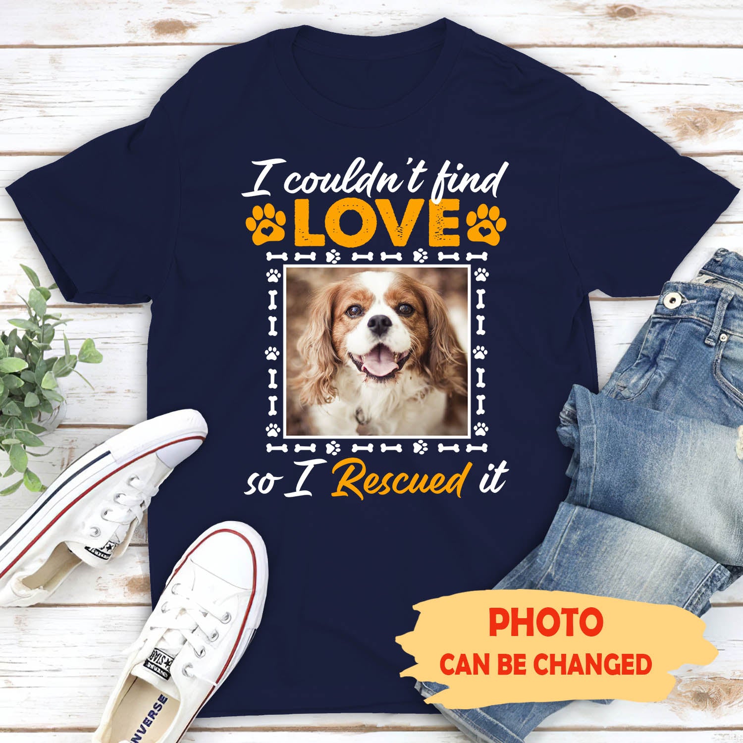 Rescue Love - Personalized Custom Photo Unisex 5.3 oz Heavy Cotton T-shirt for Pet Lovers