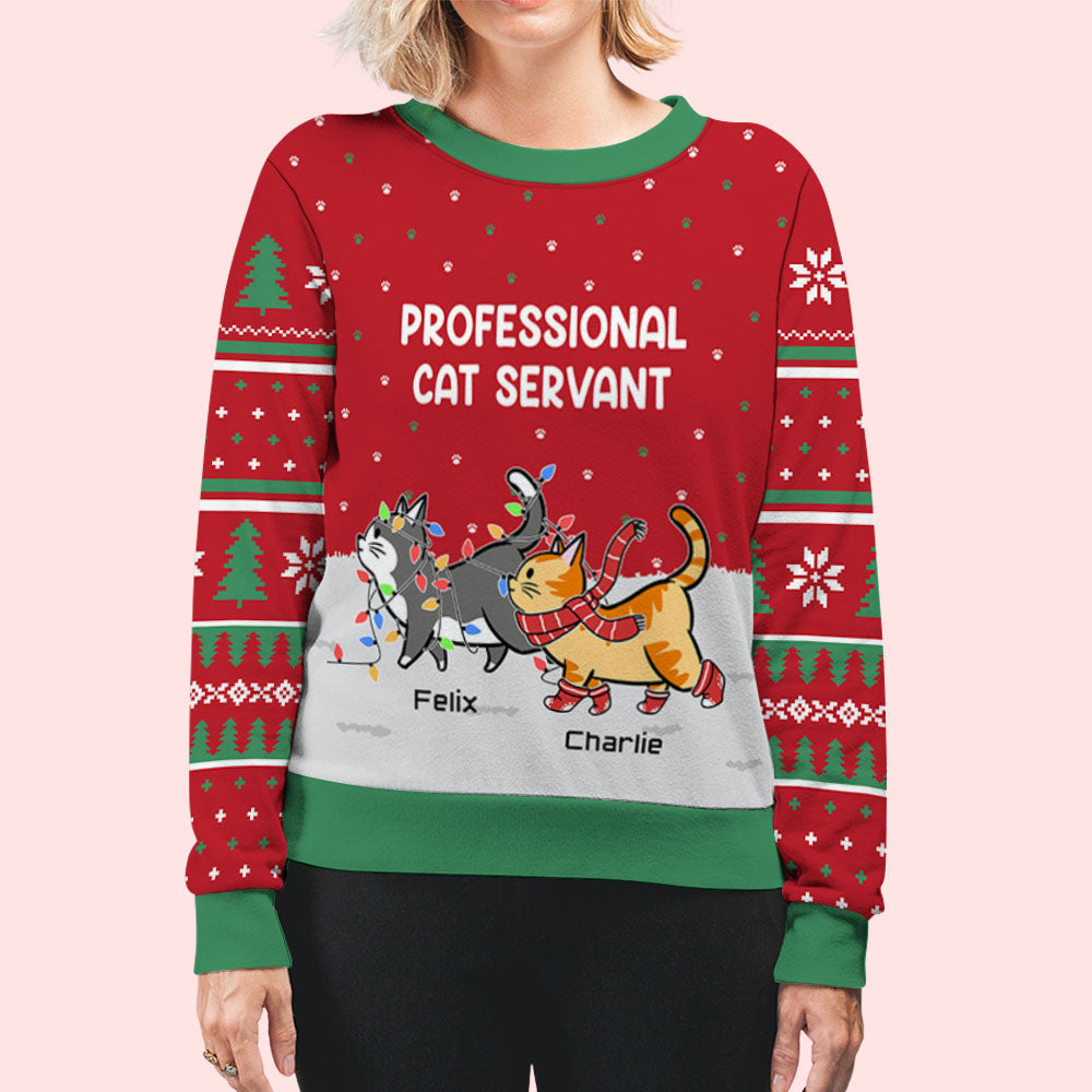 Cat Servant - Personalized Custom All-Over-Print Unisex 8.8 oz Polyester Blend Sweatshirt for Pet Lovers