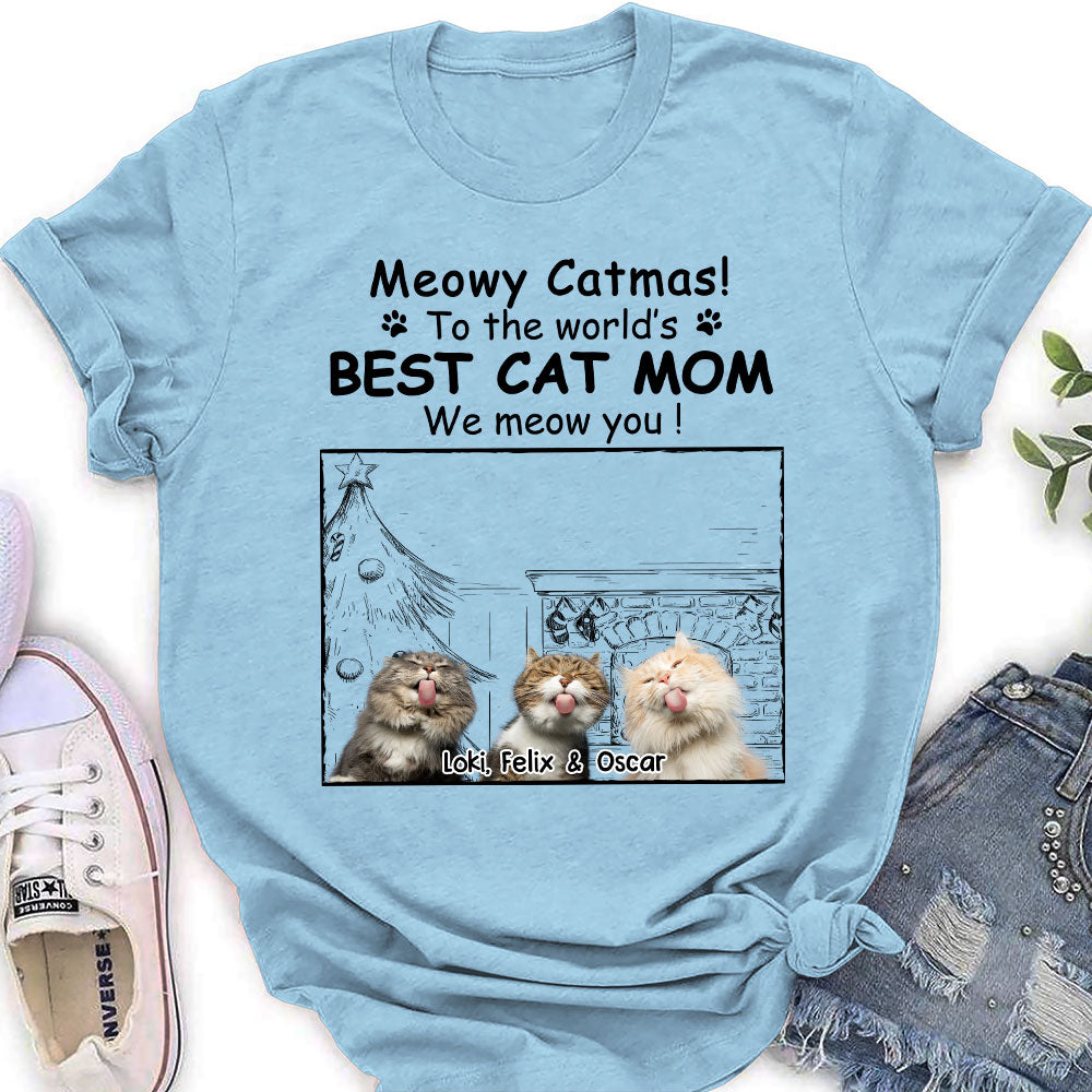 Top-Rated Personalized Custom Women's Christmas Cat Mom Photo T-shirt