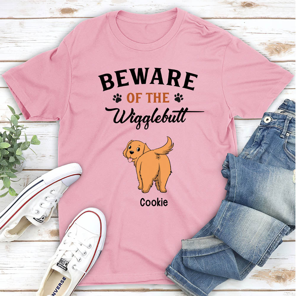 Beware Of The Wigglebutt - Personalized Custom Unisex 5.3 oz T-shirt for Pet Lovers