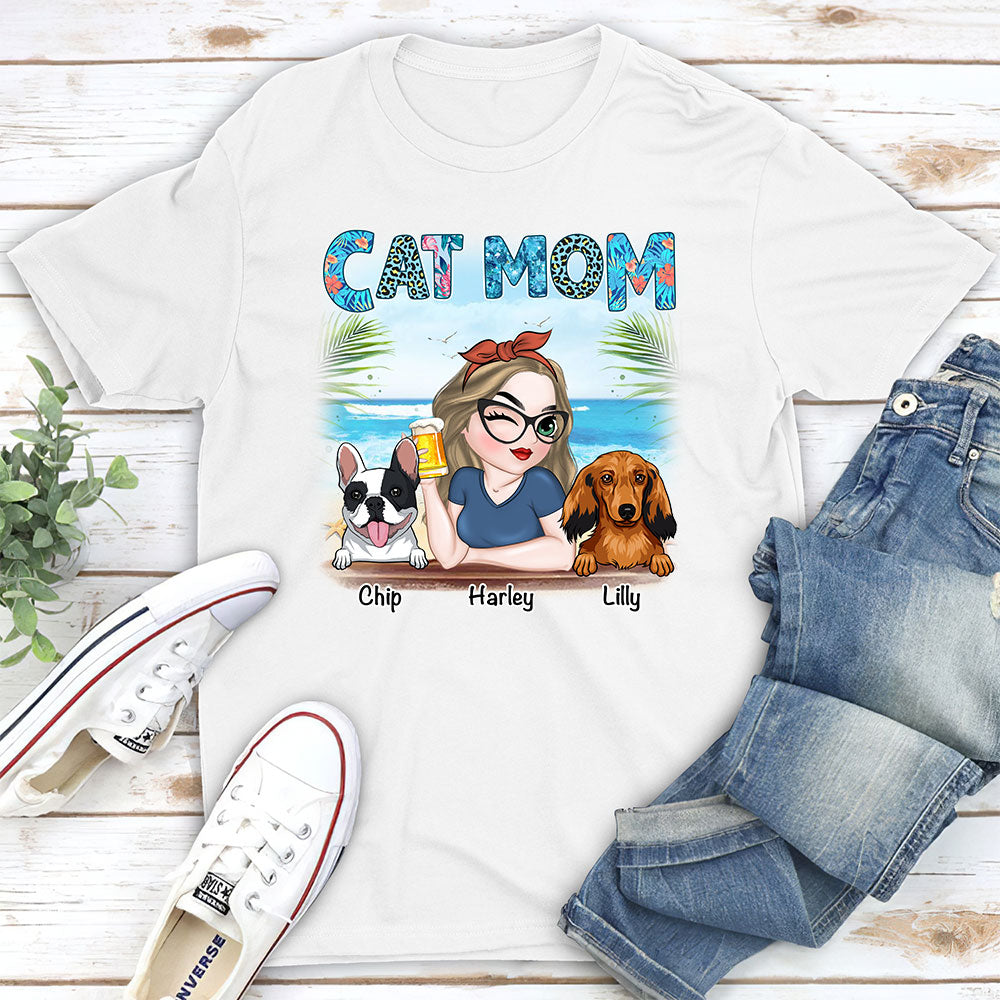 Summer Cat Mom Personalized Custom Unisex 5.3 oz T-Shirt