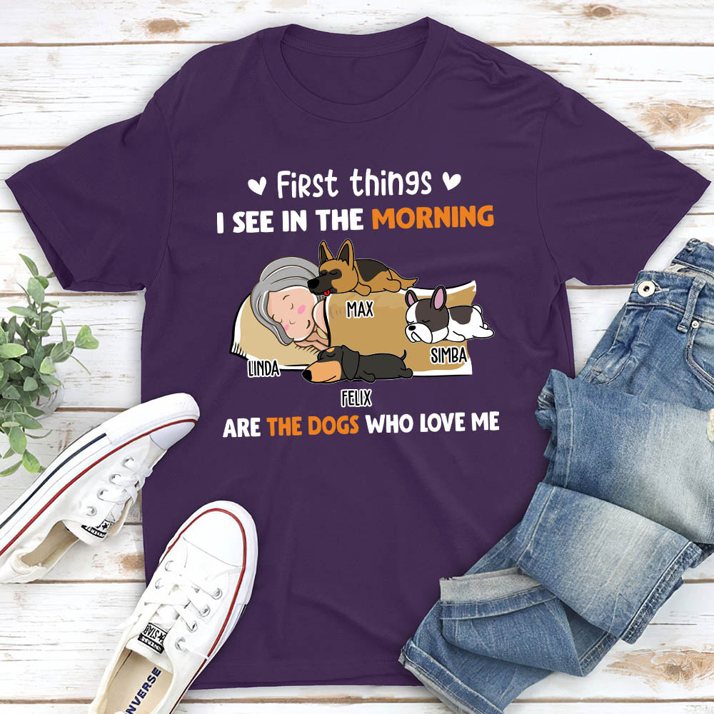 Morning First Thing 2 - Personalized Custom Unisex 5.3 oz T-shirt for Pet Lovers