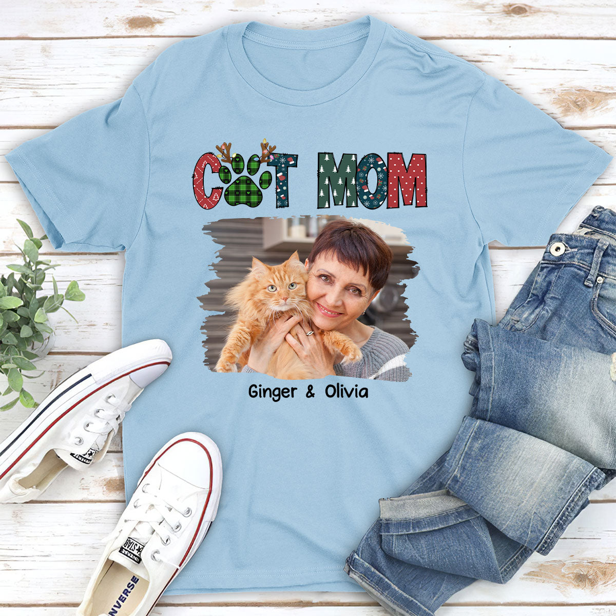 My Adorable Cat Mom Photo - Personalized Custom Unisex 5.3 oz T-shirt
